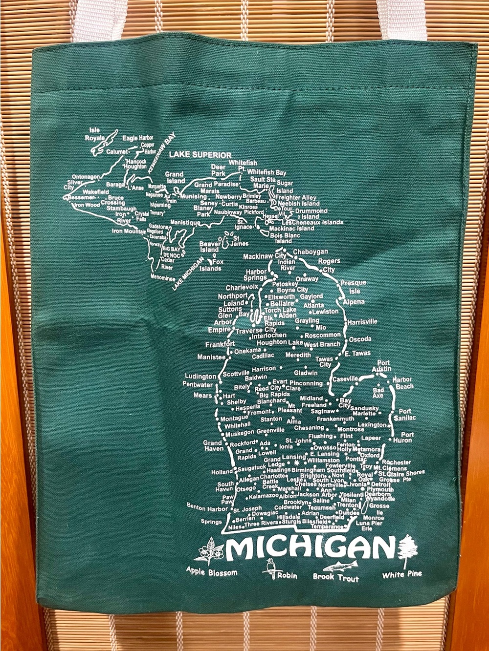 Michigan green canvas tote bag
